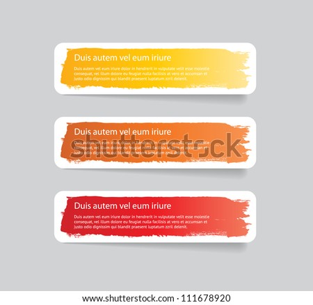 Three colorful vector stickers / labels / tags with a brush stroke hand painted background