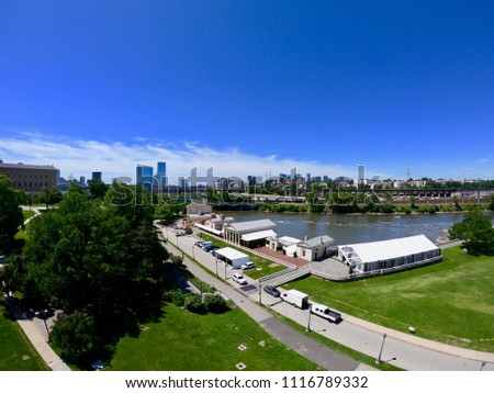 Aerial View of The Philadelphia Skyline From Perspective of Schuylkill River on a Clear Sunny Day - Pennsylvania