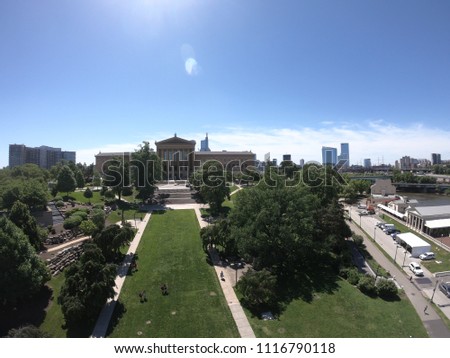 Aerial View of The Philadelphia Skyline From Perspective of Schuylkill River on a Clear Sunny Day - Pennsylvania