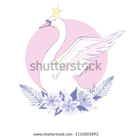 cute lovely princess swan, vector, illustration