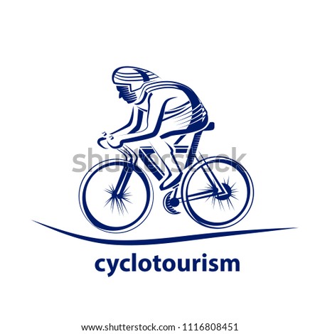 Vector illustration of a bicyclist, emblem. Athlete's logo on a bicycle. Cycling.