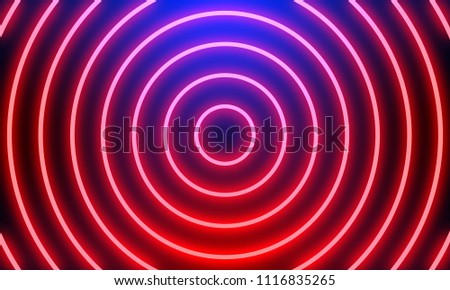 Abstract red neon light circles background.