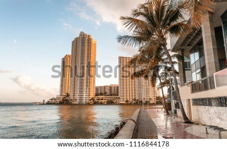 Brickell Key, Miami. Skyline from downtown.