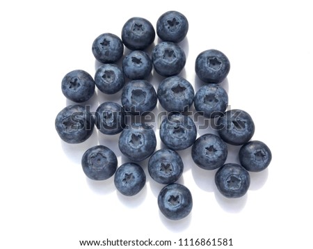Closeup Natural Organic Blueberries Scattered Isolated on White Background Texture Healthy Food
