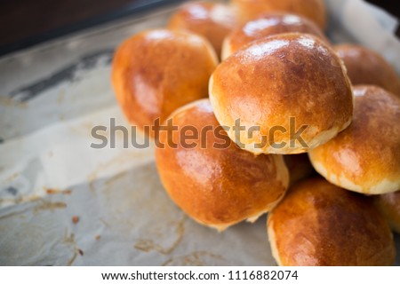 Delicious freshly baked homemade breakfast  bread buns