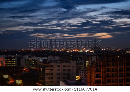Illuminated cityscape with skyline 