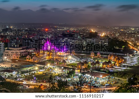 Shree Swaminarayan temple with beautiful night lighting in Pune, India .