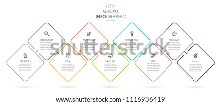 Vector Infographic thin line design with icons and 9 options or steps. Infographics for business concept. Can be used for presentations banner, workflow layout, process diagram, flow chart, info graph Royalty-Free Stock Photo #1116936419