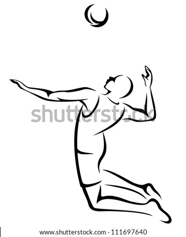 raster - volleyball player serving the ball - black and white outline  (vector version is available in my portfolio)
