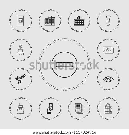 Business icon. collection of 13 business outline icons such as building, barber scissors, payment, tie, eye, vending machine. editable business icons for web and mobile.