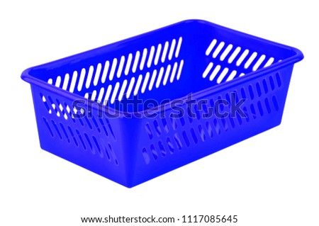 Blue plastic basket, isolated on white background