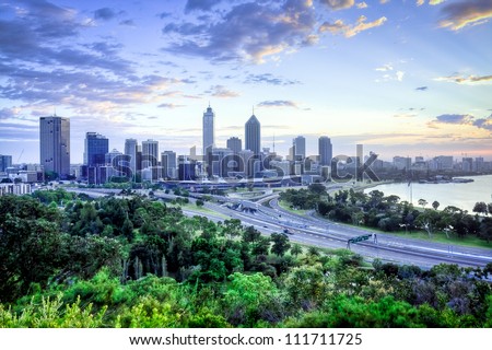 Perth Skyline from Kings Park Royalty-Free Stock Photo #111711725