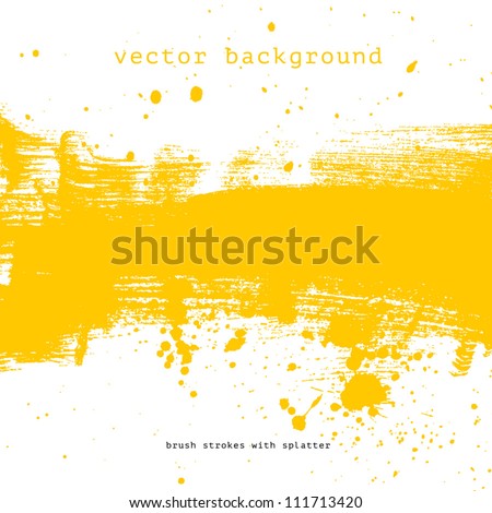Bright yellow vector brush stroke hand painted background with paint splatter