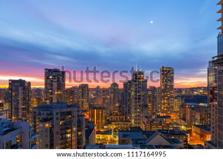 Comdominium apartment living in downtown Vancouver British Columbia Canada during sunrise