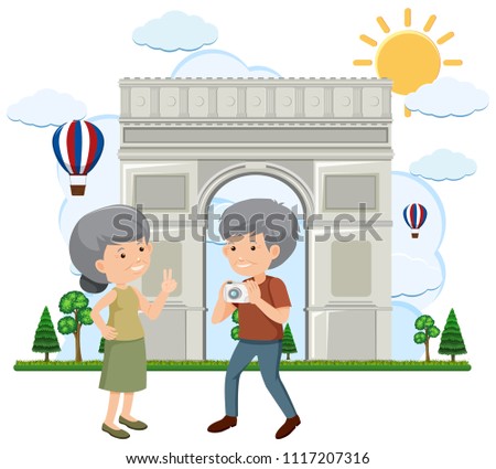 An Old Couple Travel to Paris illustration