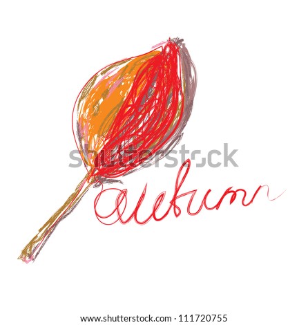 Hand-drawn autumn leaf and text card