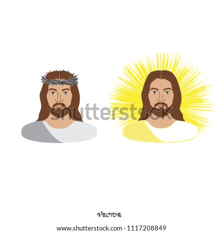 Jesus Christ, the Son of God in a crown of thorns on his head, a symbol of Christianity hand drawn vector illustration 