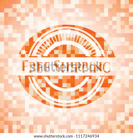 Free Shipping abstract orange mosaic emblem with background