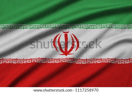 Iran flag  is depicted on a sports cloth fabric with many folds. Sport team banner