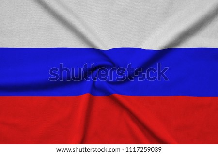 Russia flag  is depicted on a sports cloth fabric with many folds. Sport team banner