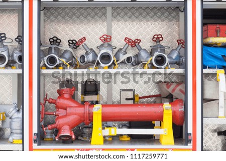 fire engine. Hoses and objects for the victory over fire and fire