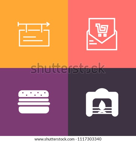 Modern, simple vector icon set on colorful background with payment, financial, red, retail, christmas, sign, winter, food, white, store, receipt, banner, fireplace, fire, poster, empty, fast, ad icons