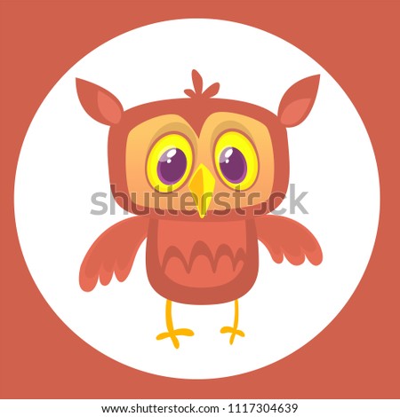 Funny cartoon owl with big eyes. Vector illustration. Design for print, children book illustration or party decoration