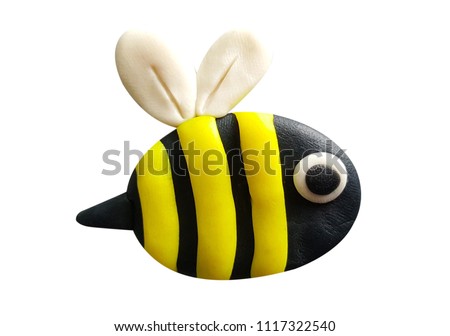 Plasticine little bee isolated on a white background. Clipping path.