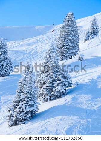 Slope on the skiing resort Flumserberg. Switzerland
