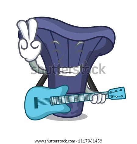 With guitar actarius indigo mushroom mascot cartoon
