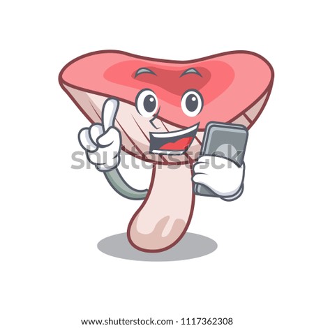 With phone russule mushroom character cartoon