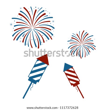 Fireworks and rockets clipart / illustration for the 4th of July / Independence Day celebration. High resolution image.