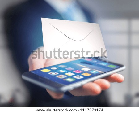 View of Envelope message displayed on a futuristic email interface - 3d rendering