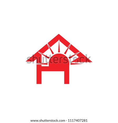 abstract letter h home with sun light symbol vector