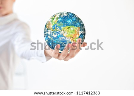 Ecological concept of the environment with the cultivation of trees. Planet Earth. Physical globe of the earth. Elements of this image furnished by NASA. 3D illustration. Earth by NASA.