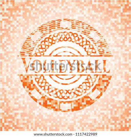 Volleyball orange mosaic emblem with background