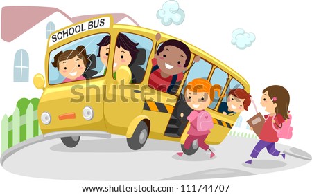 Illustration of Kids Riding a School Bus on its Way to School