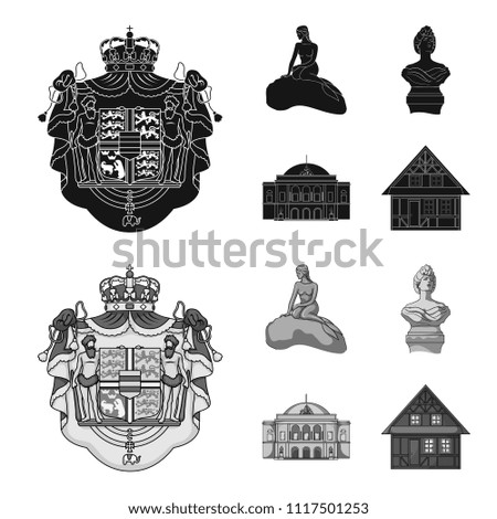 National, symbol, drawing, and other web icon in black,monochrome style. Denmark, attributes, style, icons in set collection.