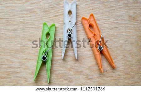 Cloth Clips Plastic clothes pins on the table 