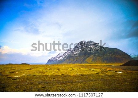 Side view of Route 1, or Ring Road (Hringvegur), with nature lanscape background, Iceland