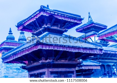 Photograph of Pagodas of Kathmandu at dusk dawn daytime snap in landscape style Travel, Vacation, freedom, simplicity Holiday Concept. . Useful for background wallpaper screen saver e-cards website