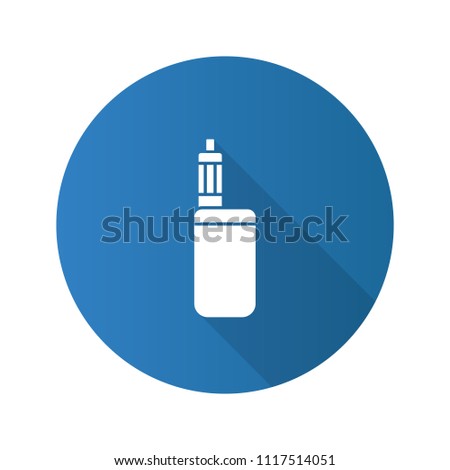 E-cigarette flat design long shadow glyph icon. Vaporizer. Vape box mod. Raster silhouette illustration