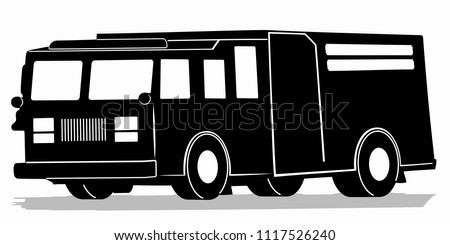 silhouette of a fire truck, black and white drawing, white background