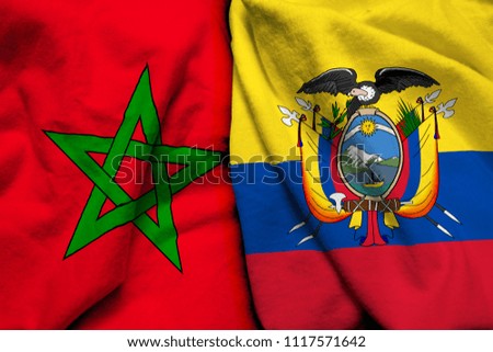 Morocco and Ecuador flag on cloth texture