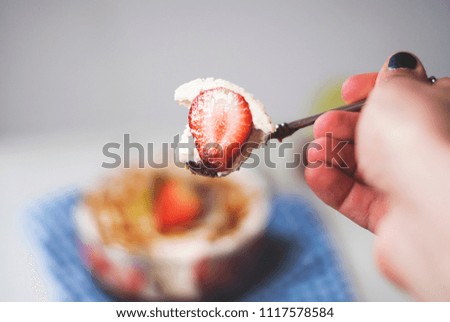 Dessert with mascarpone, lime and strawberry, strawberry tiramisu