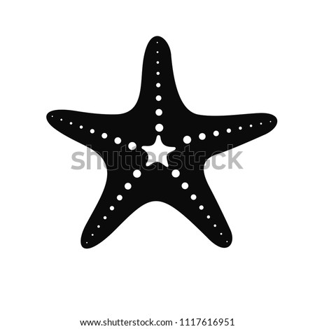 Silhouette of a starfish in a flat style. Marine icon in cartoon style isolated on white background. Summer vector illustration. Royalty-Free Stock Photo #1117616951