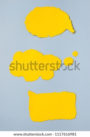 different types of word bubble made by torn yellow paper