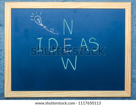 New ideas concept words written on blackboard. Ideas words.