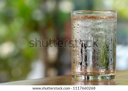 Condensation on the glass surface makes freshness cool and want to drink cold water when the weather is hot