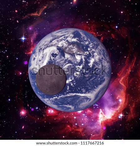 Dramatic view, earth. Planet and moon. The elements of this image furnished by NASA.